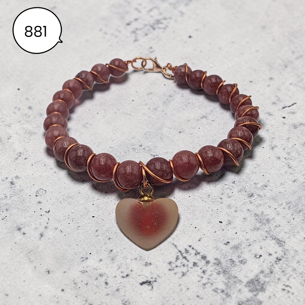Handmade Strawberry Quartz Bracelet with Heart Charm – Cute Gift Jewelry